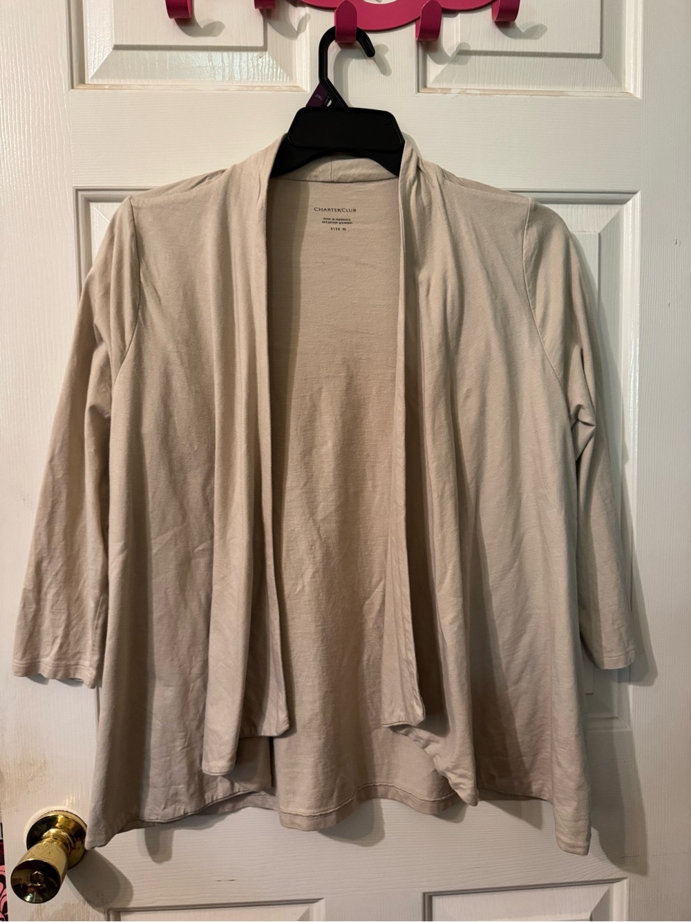 Charter Club Light Cream Open-Front Draped Cardigan